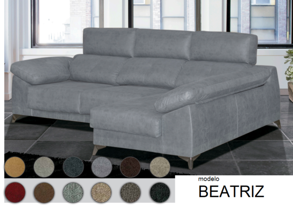 Sofa chaise longue BEATRIZ con tela MAGNOL cemento con envio gratis