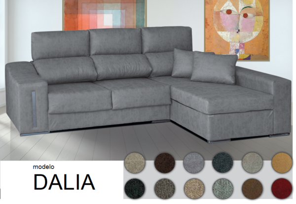 Sofa chaise longue DALIA con tela MAGNOL cemento con envio gratis