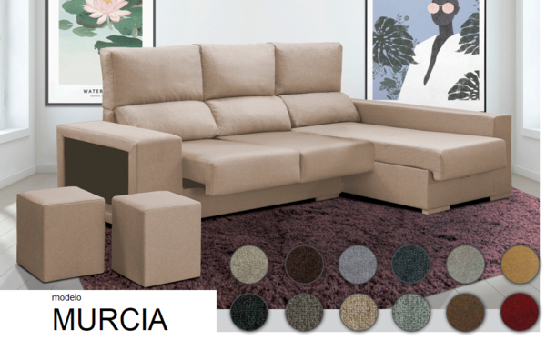 Sofa chaise longue MURCIA con tela MAGNOL piedra con envio gratis